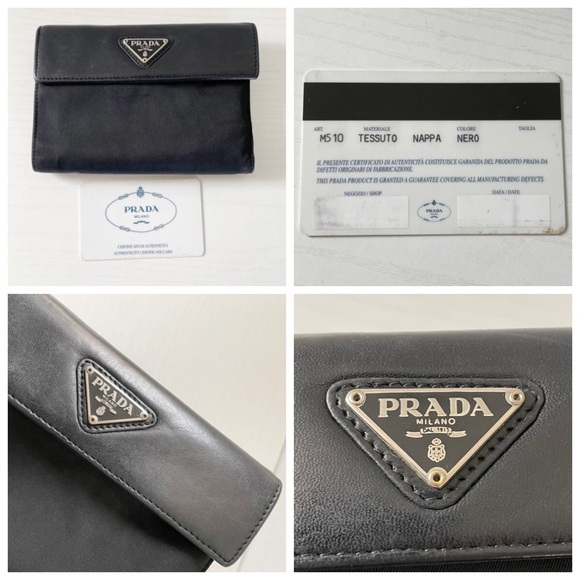 Prada black Tessuto nylon nappa leather trifold wallet vintage - Picture 2 of 10